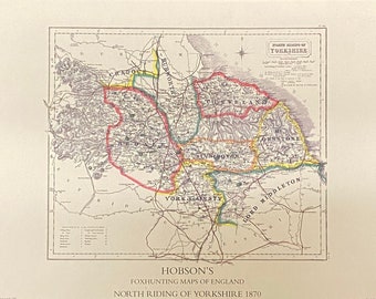 North Riding Of Yorkshire Foxhunting Map 1870 - Sinnington, Bedale, Hurworth, York & Aintsy Hunts - 600x420mm limited to 100