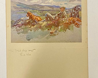 The Mid-day Rest - Loch Ness by Lionel Edwards original framed print c.1935 salmon fishing Scotland