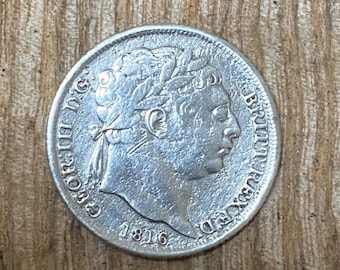 1816 George III Silver Sixpence. Fine Grade Coin. Sealed Capsule. UK Coin Hunter
