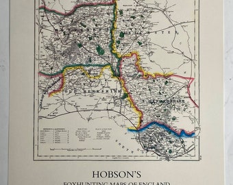 Oxfordshire Foxhunting Map 1870 - Heythrop, Old Berkshire & South Oxford Hunts - 600x420mm limited to 100