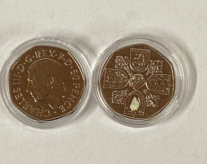 Featured listing image: 50p King Charles 3 2022 from sealed bags from Royal Mint, presented in clear sealed case - 1 coin - UK Coin hunt