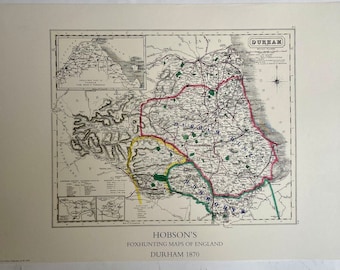 Durham Foxhunting Map 1870 - The Durham Hunt - 600x420mm limited to 100
