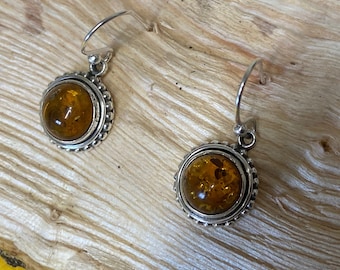 Smoky Orange quartz garnet 925 silver round earrings handmade