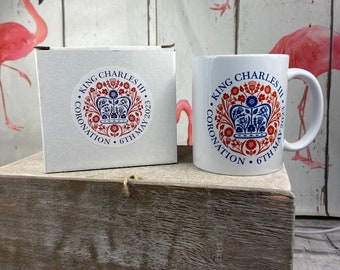 HM King Charles 3 (6 May 2023) official emblem commemorative coronation cup -Mug - 11oz . Emblem decorated presentation box - Wholesale also