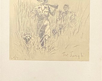 The Jungli By Snaffles Original 1932 Print Framed Black Frame. Lady hunter
