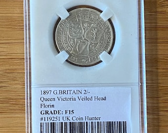 1897 Florin Queen Victoria Grade F15. UK Coin Hunter #119251