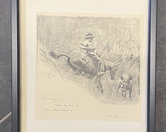 Rattled By Snaffles Original 1932 Print Framed Black Frame. Pigsticking
