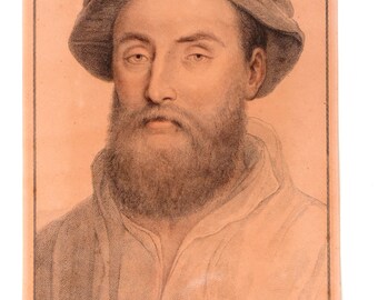 William Sharinton - His Majesty's Collection Drawing by Hans Holbein Engraved by F.Barolozzi Antique original engraving 1700's