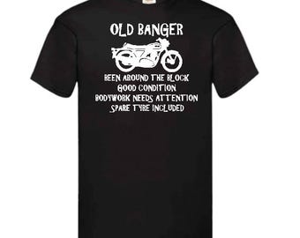 Old Banger T-Shirts - Bike Design. Fruit of Loom Shirts all sizes all colours. Bike Enthusiast Motorbike