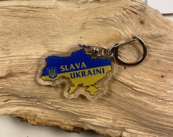 Ukraine map key ring - flag of Ukraine - Slava Ukraini