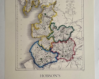 Lancashire Foxhunting Map 1870 - Fell Hunts - 600x420mm limited to 100