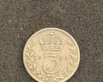 1921 Silver Three pence George v. Fine Clean Grade. Sealed Capsule. UK Coin Hunt