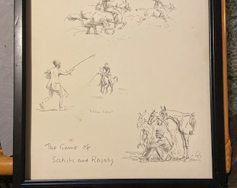 The Game of Sahibs and Rajahs by Snaffles (polo) original 1932 print framed black