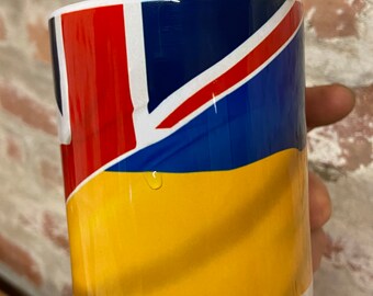 Ukraine & Union Jack flag United mug/cup - Stand with Ukraine- 11oz  cup - ceramic grade AAA