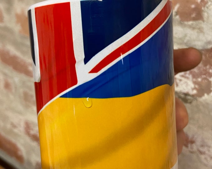 Featured listing image: Ukraine & Union Jack flag United mug/cup - Stand with Ukraine- 11oz  cup - ceramic grade AAA