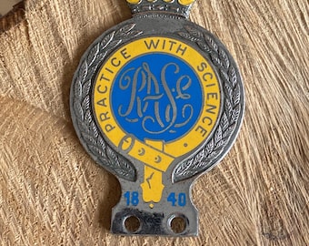 Vintage Practice With Science Car Grille Badge RASE. Good Condition.