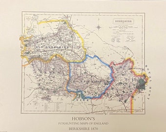 Berkshire Foxhunting Map 1870 - Old Berkshire hunt and Berkshire hunt   - 12x16ins limited to 100