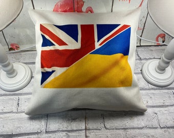Ukraine and Uk flags cushion 40x40cm linen cover with cushion