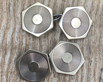 Vintage Silver With Rolled Gold Front Hexagonal Cuff links. Hallmarks 6.43 grams