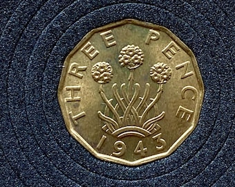 1943 Threepence George VI. Grade MS60. Sealed capsule. UK Coin Hunter.