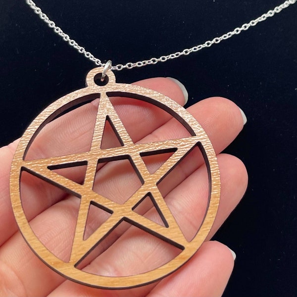 2" Pentagram Necklace Cherry Wood Pentacle Goth Pagan Druid Celtic Gift Magick Magic Halloween Macabre Jewelry Heckate Wicca Wiccan Witch