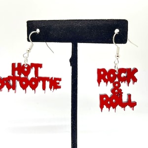 Hot Patootie Rock & Roll  Earrings Acrylic Goth RHPS Frankenfurter Shadow cast Brad Janet Dr. Scott Rocky Horror Picture Show Dammit Eddie