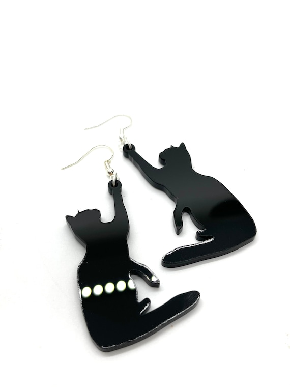 Adorable Black Cat Earrings For Cat Lovers - Acrylic Dangle Charm Earrings For Women