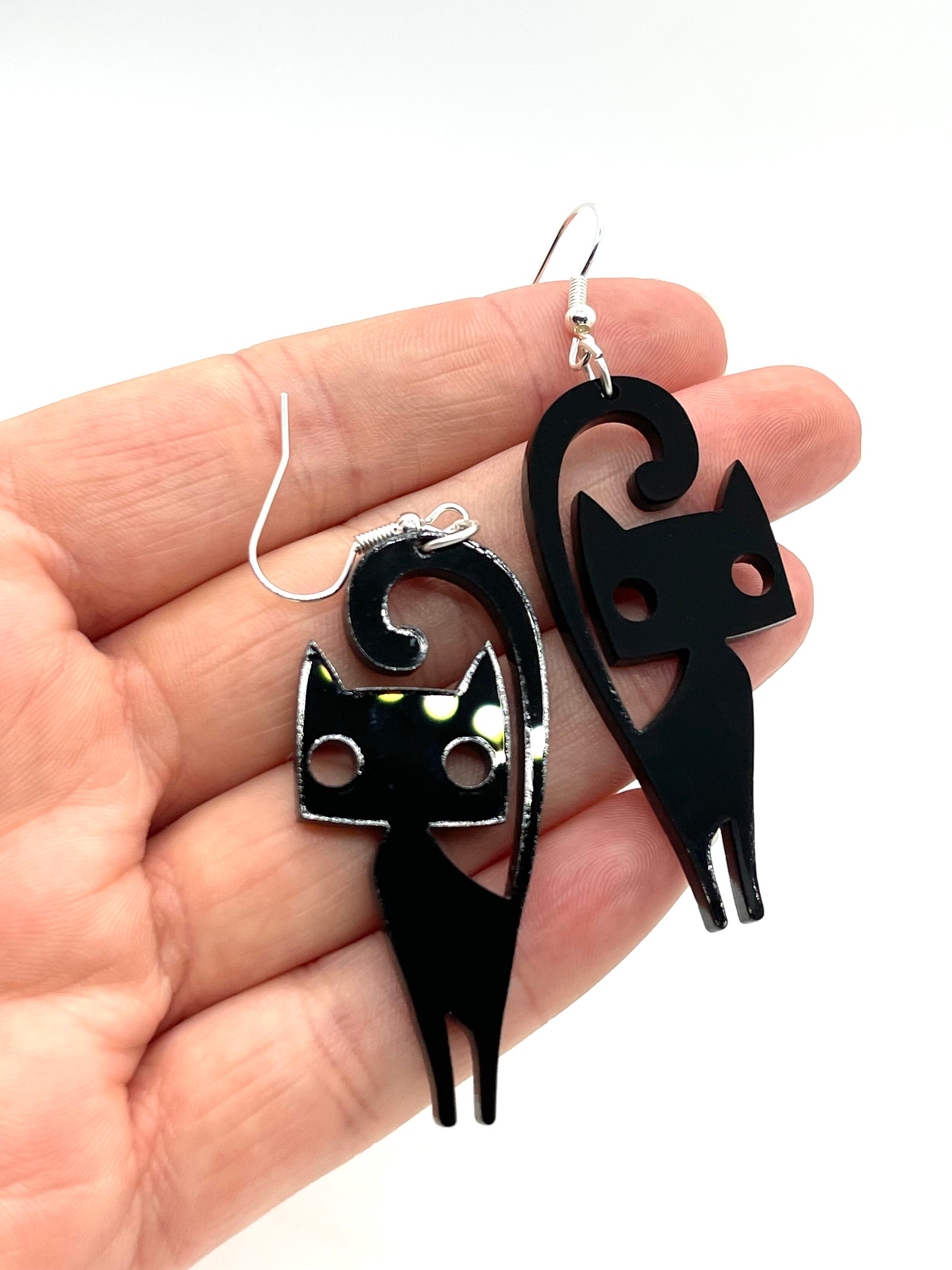 Adorable Black Cat Earrings For Cat Lovers - Acrylic Dangle Charm Earrings For Women