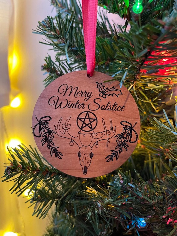 Merry Winter Solstice Pentagram Ornament Cherry Hardwood X-mas - Etsy