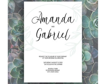 Leafy Minimalistic Wedding Invitation - Printable Template - Instant Download