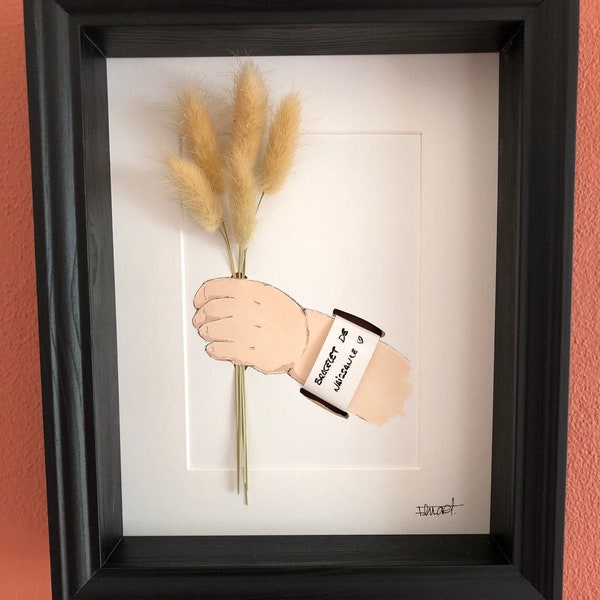 Cadre support pour bracelet de naissance, fait main, sur papier de qualité – Décoration Artistique – Dessin Au Trait – Dessin de naissance