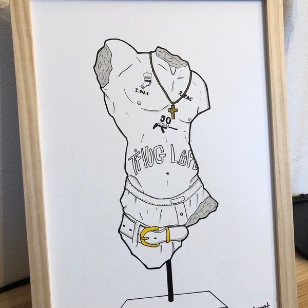 BUSTE DE TUPAC – Dessin de rappeur – Fait Main – Minimaliste – Décoration Artistique – Dessin Au Trait