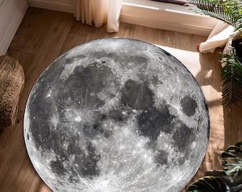 Walk on The Moon, Full Moon Round Rug | Recycled Microfiber Pile, Non-Slip Organic Cotton Base, Washable