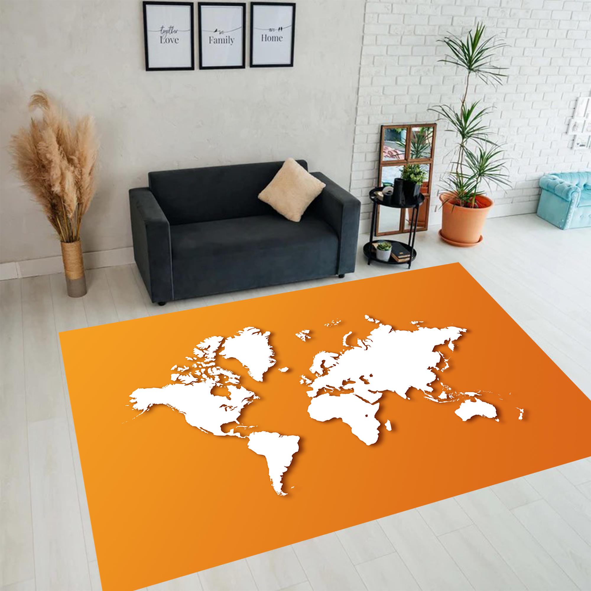 2d Map Rug Orangewhite World Map Rug, World Map Rug, Map Rugs, Atlas World Map Rug ...