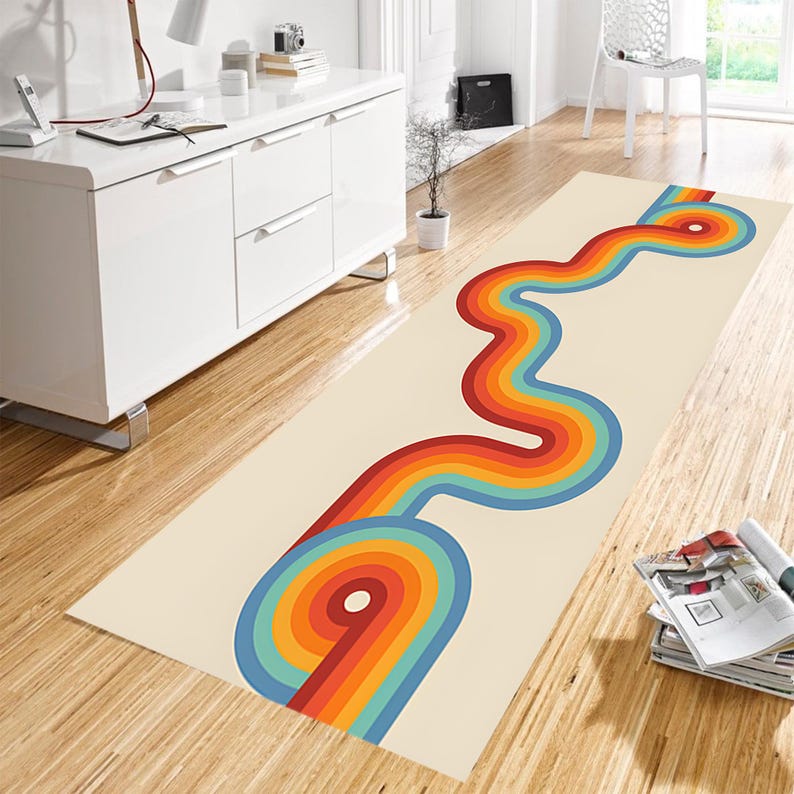 Mid Century Modern Runner Rug, Mid Century Rug, Kandinsky Rug, Runner,Scandinavian Style Rug,Mid Century Hallway Rug,Abstract Colorful Lines image 14