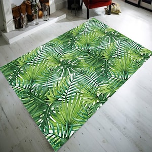 Leaf Rug, Tropical Rug, Exotic Rug, Boho Decor, Bohemian Rug, Leaf Pattern Rug,Botanical Leaf Rug,Green Plant Rug,Leafs Rug,Elegant Leaf Rug