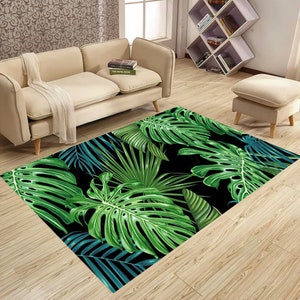 Leaf Rug, Tropical Rug, Exotic Rug, Boho Decor, Bohemian Rug, Leaf Pattern Rug,Botanical Leaf Rug,Green Plant Rug,Leafs Rug,Elegant Leaf Rug