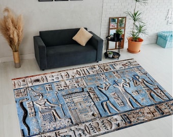 ✦エジプシャンラグ✦ 193cm×184cm 壁画ラグ 古代エジプト 大判ラグ