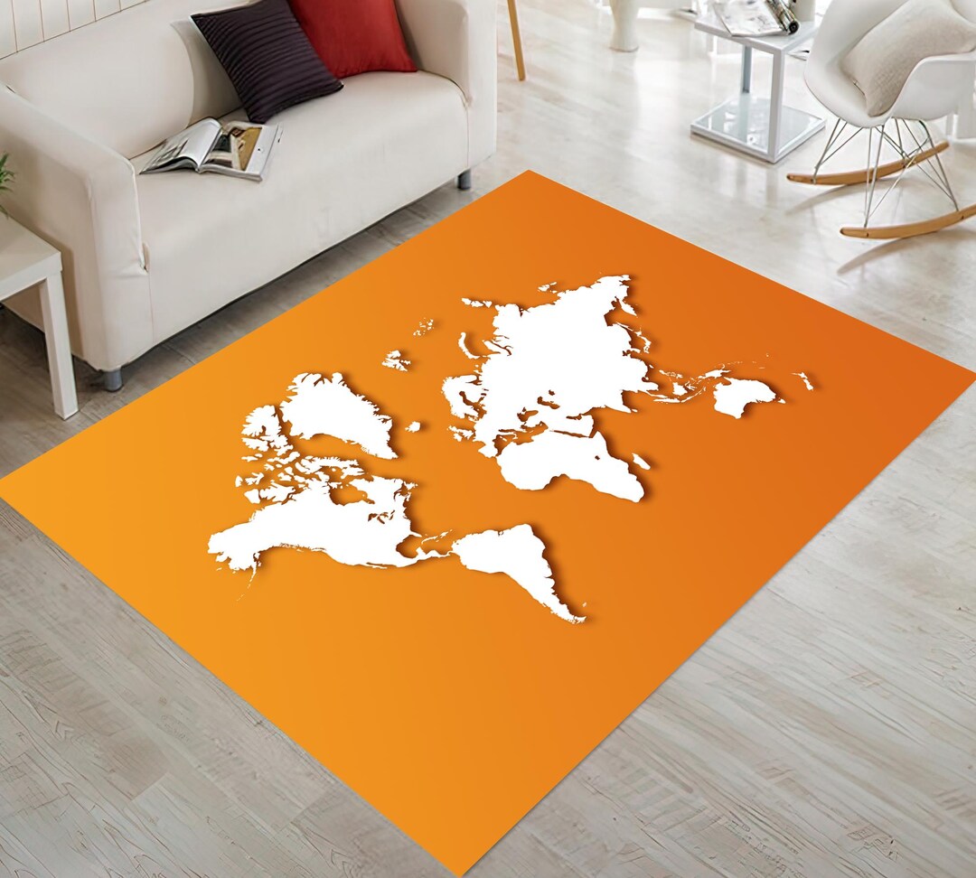 Orangewhite World Map Rug, World Map Rug, Map Rugs, Atlas World Map Rug ...