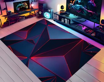 Neon Red Dark Pyramids Gamer Rug | Recycled Microfiber Polyester Pile, Organic Recycled Cotton Base