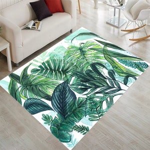 Leaf Rug, Tropical Rug, Exotic Rug, Boho Decor, Bohemian Rug, Leaf Pattern Rug,Botanical Leaf Rug,Green Plant Rug,Leafs Rug,Elegant Leaf Rug