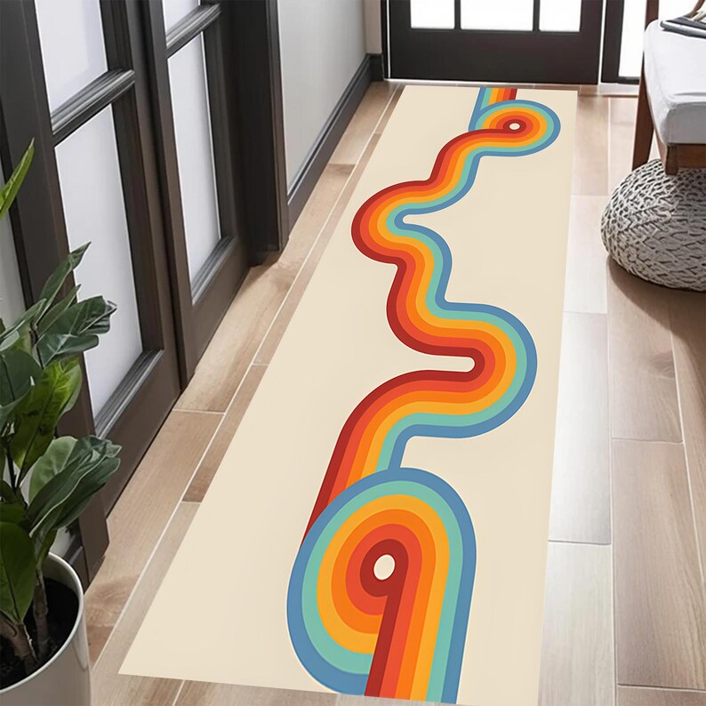 Mid Century Modern Runner Rug, Mid Century Rug, Kandinsky Rug, Runner,Scandinavian Style Rug,Mid Century Hallway Rug,Abstract Colorful Lines image 15
