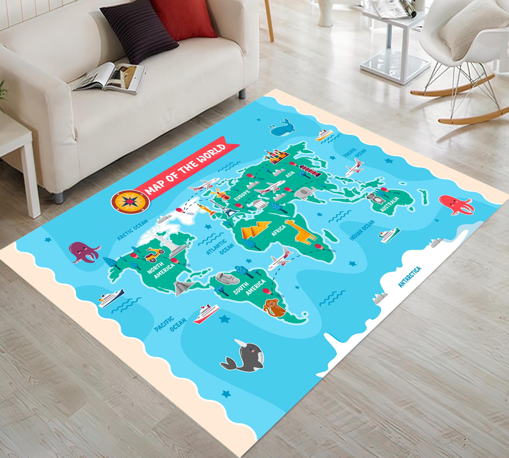 Colorful Worldmap Rug,world Map Rug,map Rugs,atlas World Map Rug,child ...
