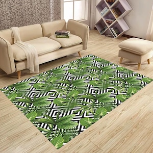 Leaf Rug, Tropical Rug, Exotic Rug, Boho Decor, Bohemian Rug, Leaf Pattern Rug,Botanical Leaf Rug,Green Plant Rug,Leafs Rug,Elegant Leaf Rug