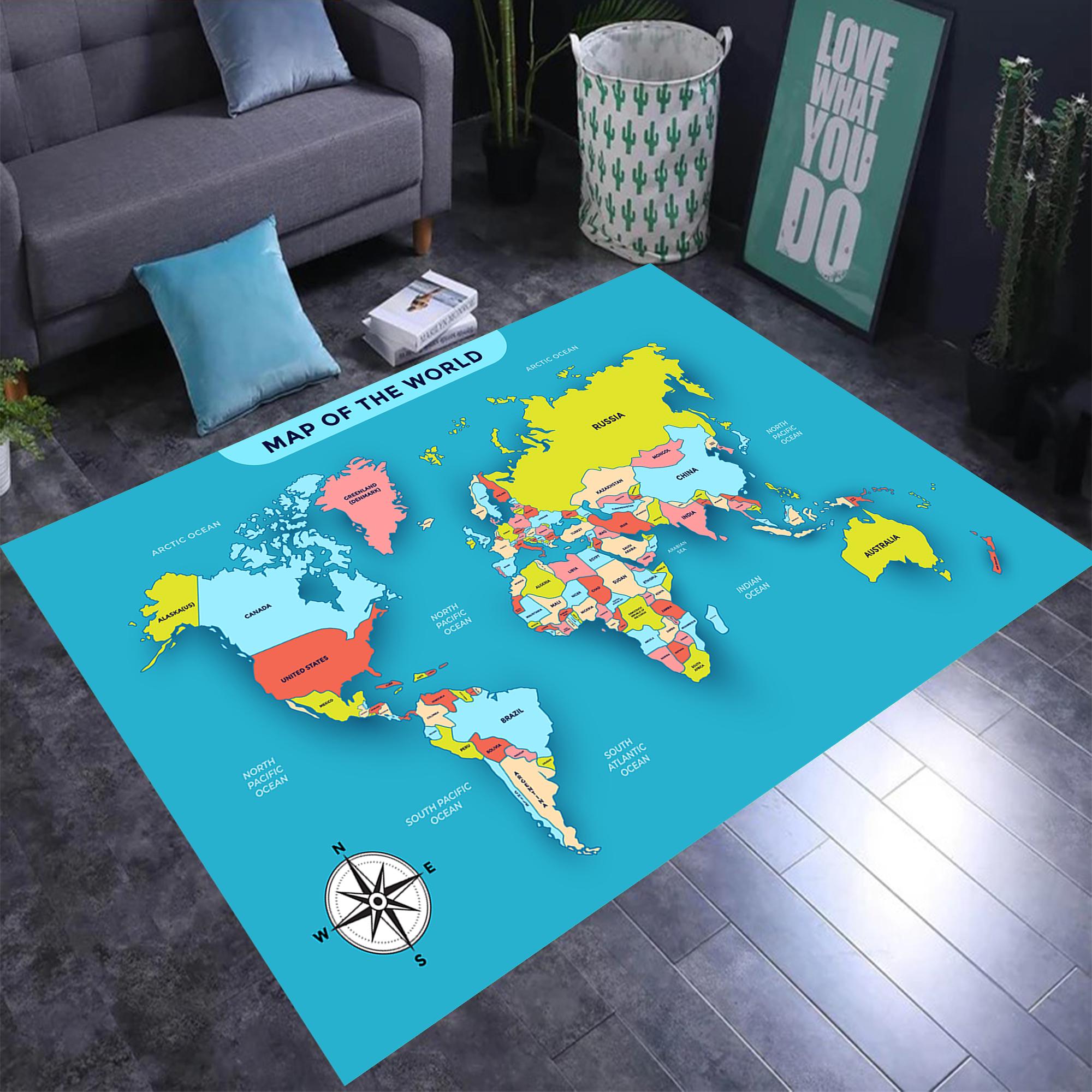 Colorful Worldmap Rug,world Map Rug,map Rugs,atlas World Map Rug,child ...