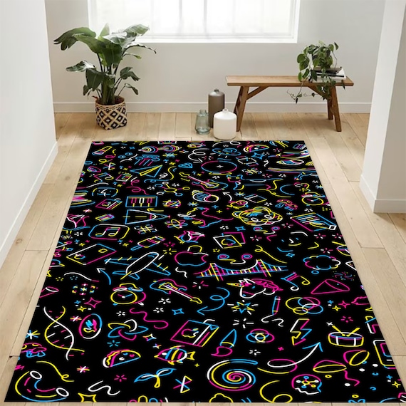 Rainbow Sketches Rug, 80s Arcade Rug, Arcade Bowling Carpet