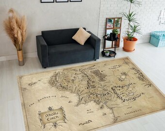 Dywanik Śródziemie, Władca Pierścieni, Dywanik z mapą, Dywaniki z mapą filmową, Dywanik z antyczną mapą Śródziemia, Mapa filmowa, Mapa świata, Antyczna mapa, Mapa Śródziemia