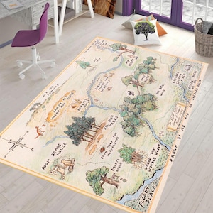 Winnie de Pooh-kaarttapijt, Winnie de Pooh-tapijt, 100 hectare houten kaarttapijt, vloerkleed 100 hectare, kinderspeelkleed, tapijten, kinderkamerkleed, Winnie de Poeh-kinderkamer