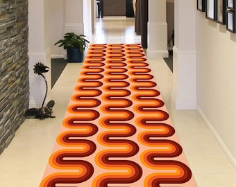 Mid Century Runner Rug, Mid Century Rug, Kandinsky Rug, Runner Rug, Scandinavian Style Rugs, Mid Century Hallway Rug, Orange Wave Pattern