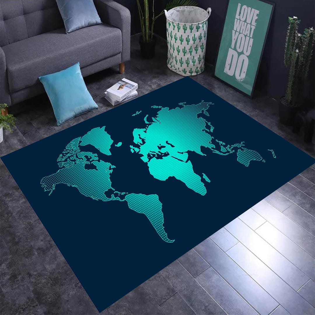 Blue World Map Rug, World Map Rug,map Rugs,atlas World Map Rug,area ...
